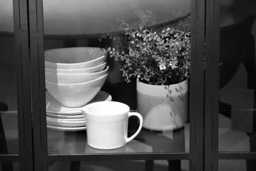 a close-up of dishes, bowls and cups neatly arranged in a dishwasher rack with a large pot that barely fits, bright kitchen, soft natural light, editorial lifestyle photography, no people