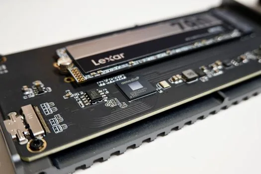 close up of laptop chip and memory modules with AI workload concept