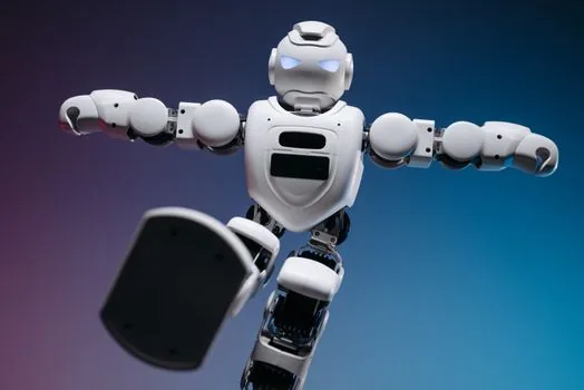 humanoid robot demonstration booth with visitors checking specification placard and smartphone app controls, realistic Korean technology exhibition photo, no logos