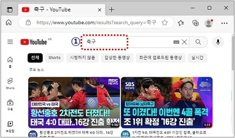 Edge 검색 엔진 추가 전 검색 실행 화면