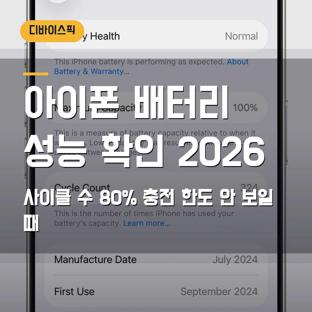 아이폰 배터리 성능 확인 2026 — 사이클 수·80% 충전 한도 안 보일 때