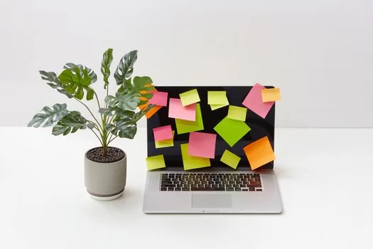 Naver MYBOX storage management on laptop with mail capacity allocation checklist, clean realistic desk | MYBOX 용량을 네이버 메일로 분배하는 설정을 확인하는 장면