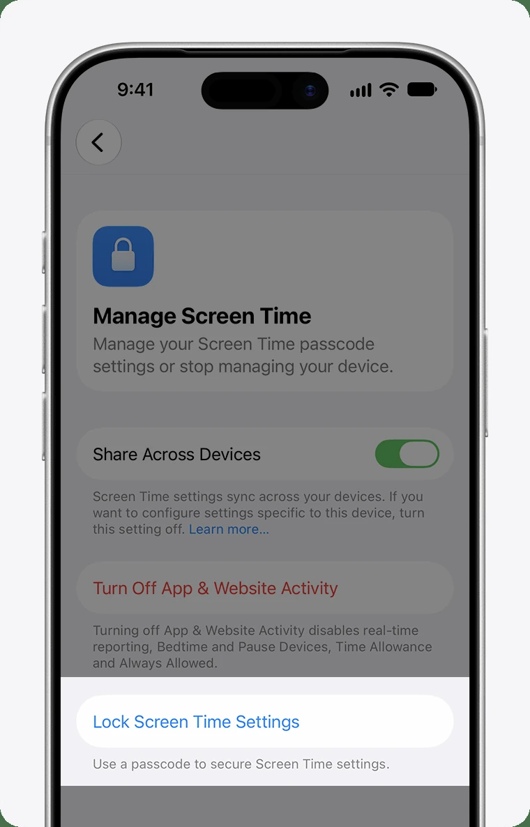 Apple Screen Time Lock Screen Time Settings 공식 화면
