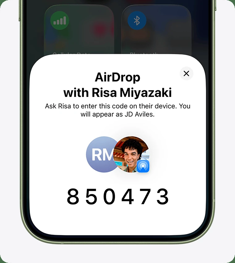 AirDrop 코드가 표시되는 공식 화면