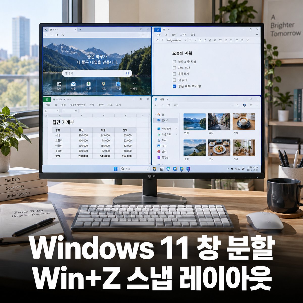 Windows 11 창 분할, Win+Z 스냅 레이아웃으로 2분할·4분할 하는 법